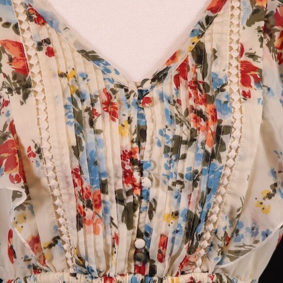 Abercrombie and Fitch Floral Ruffle Pintuck Drawstring Dress - Picture 4 of 12